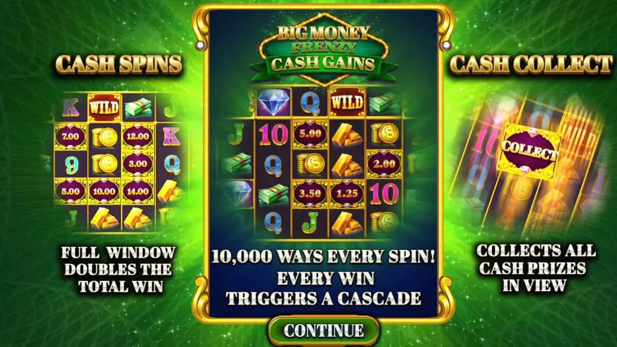 Ang vault ng Big Money Frenzy Cash Gains na puno ng ginto at pera
